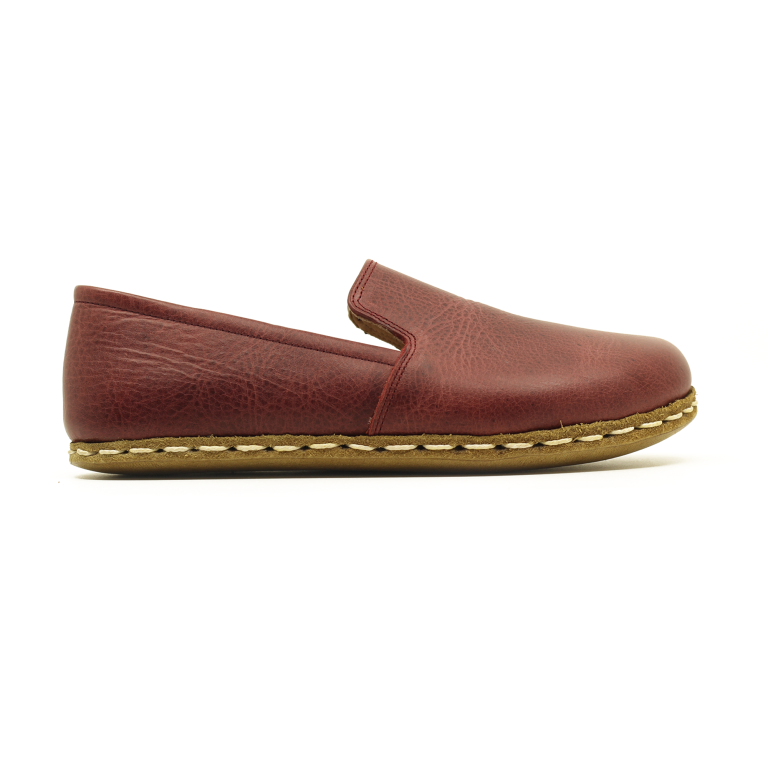 El Yapımı Barefoot Yalınayak Erkek Deri Taylan Model, Bordo - Görsel 6