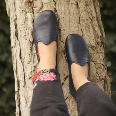 El Yapımı Barefoot Yalınayak Kadın Deri Klasik Model, Lacivert