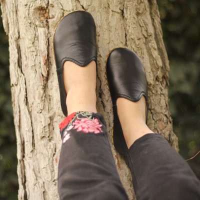El Yapımı Barefoot Yalınayak Kadın Deri Klasik Model, Siyah