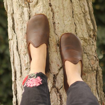 El Yapımı Barefoot Yalınayak Kadın Deri Klasik Model, Klasik Kahverengi