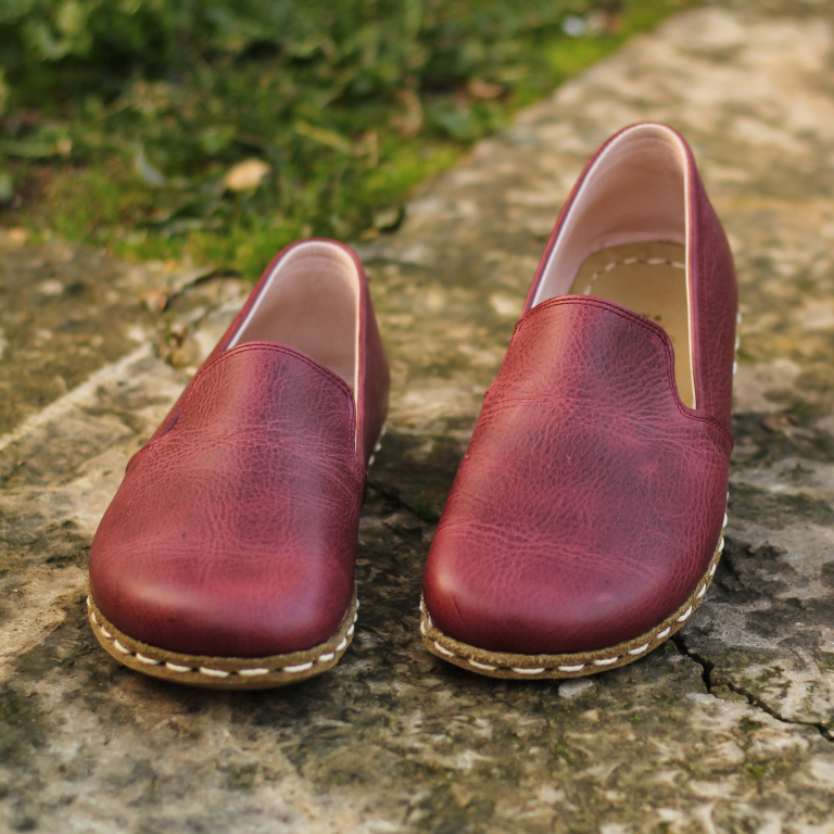 El Yapımı Barefoot Yalınayak Erkek Deri Taylan Model, Bordo - Görsel 2