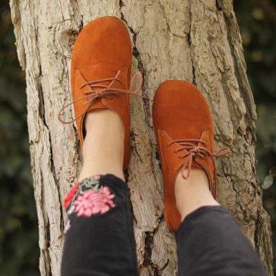 El Yapımı Barefoot Yalınayak Kadın Deri Bağcıklı Model, Hardal Nubuk