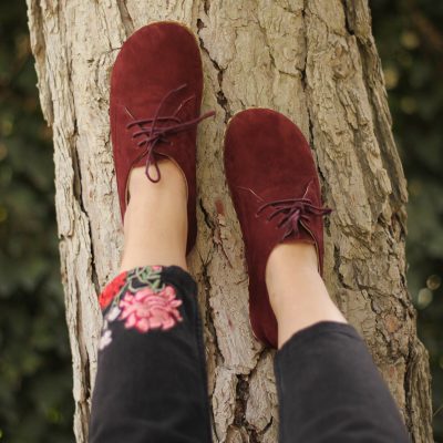 El Yapımı Barefoot Yalınayak Kadın Deri Bağcıklı Model, Bordo Nubuk