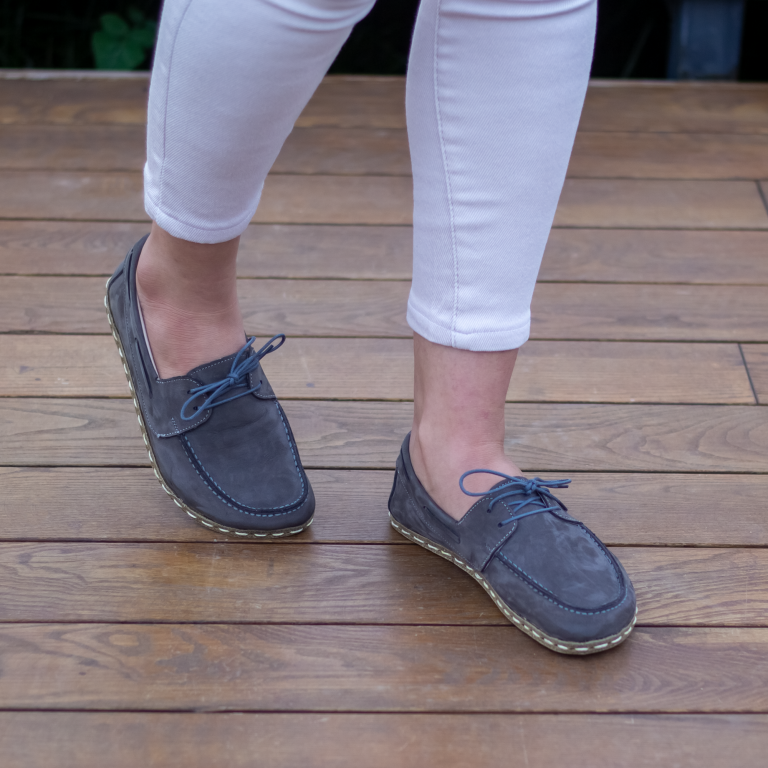 El Yapımı Barefoot Yalınayak Kadın Deri Mellow Model, Gri Nubuk - Görsel 7