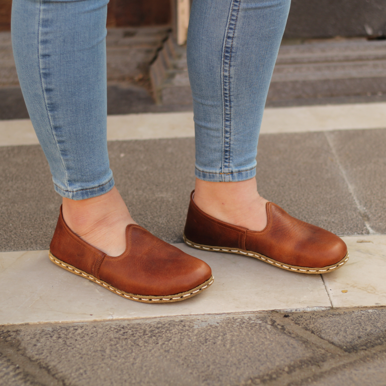 El Yapımı Barefoot Yalınayak Kadın Deri Klasik Model, Crazy Kahve - Görsel 5