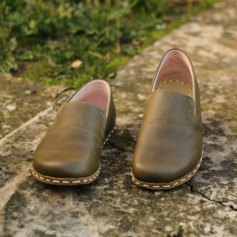 El Yapımı Barefoot Yalınayak Kadın Deri Taylan Model, Zeytin Yeşili - Görsel 2