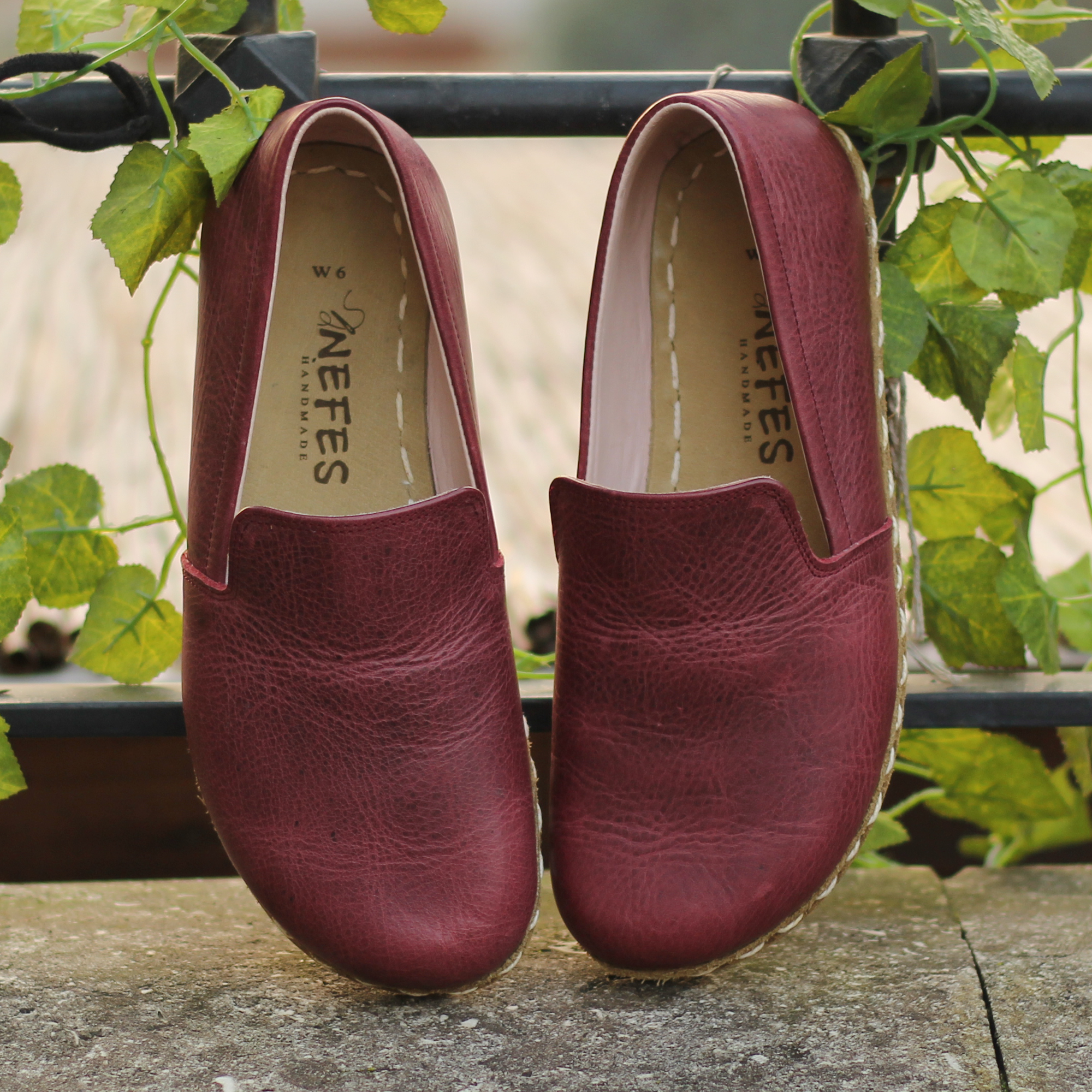 12 El Yapımı Barefoot Yalınayak Erkek Deri Taylan Model, Bordo - Görsel 1