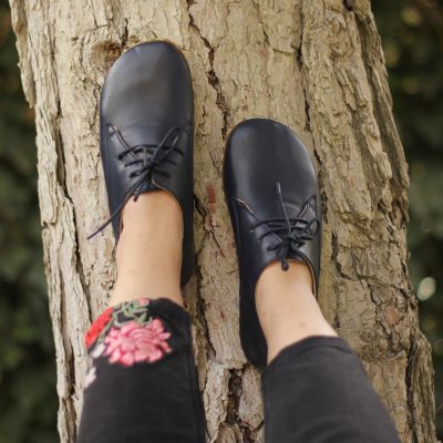 El Yapımı Barefoot Yalınayak Kadın Deri Bağcıklı Model, Lacivert