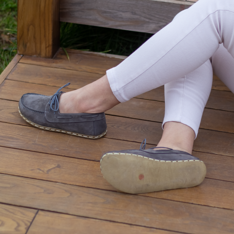 El Yapımı Barefoot Yalınayak Kadın Deri Mellow Model, Gri Nubuk - Görsel 6