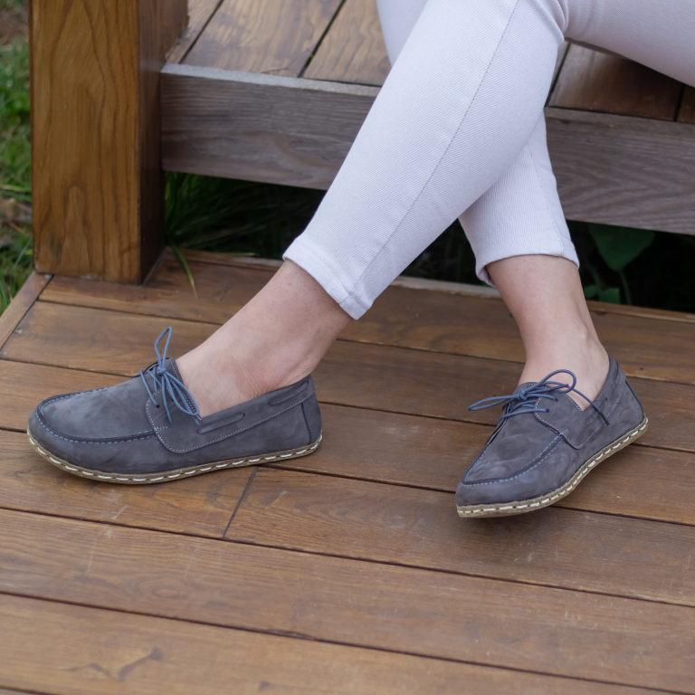 El Yapımı Barefoot Yalınayak Kadın Deri Mellow Model, Gri Nubuk - Görsel 4