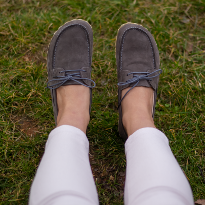 El Yapımı Barefoot Yalınayak Kadın Deri Mellow Model, Gri Nubuk