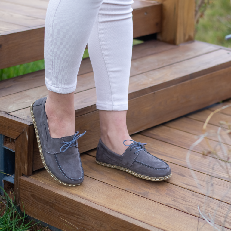 El Yapımı Barefoot Yalınayak Kadın Deri Mellow Model, Gri Nubuk - Görsel 3