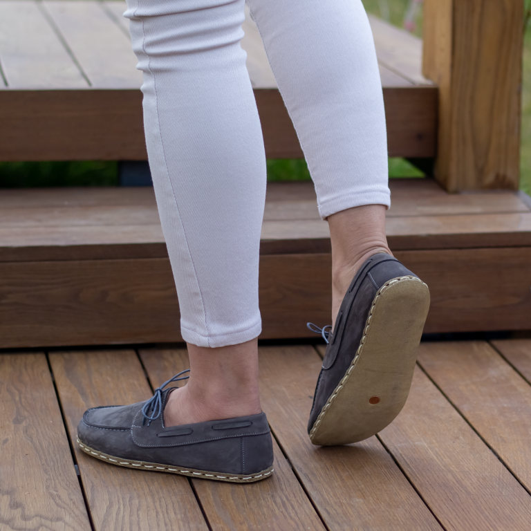 El Yapımı Barefoot Yalınayak Kadın Deri Mellow Model, Gri Nubuk - Görsel 2