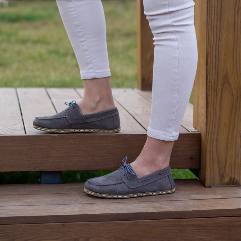 El Yapımı Barefoot Yalınayak Kadın Deri Mellow Model, Gri Nubuk - Görsel 5