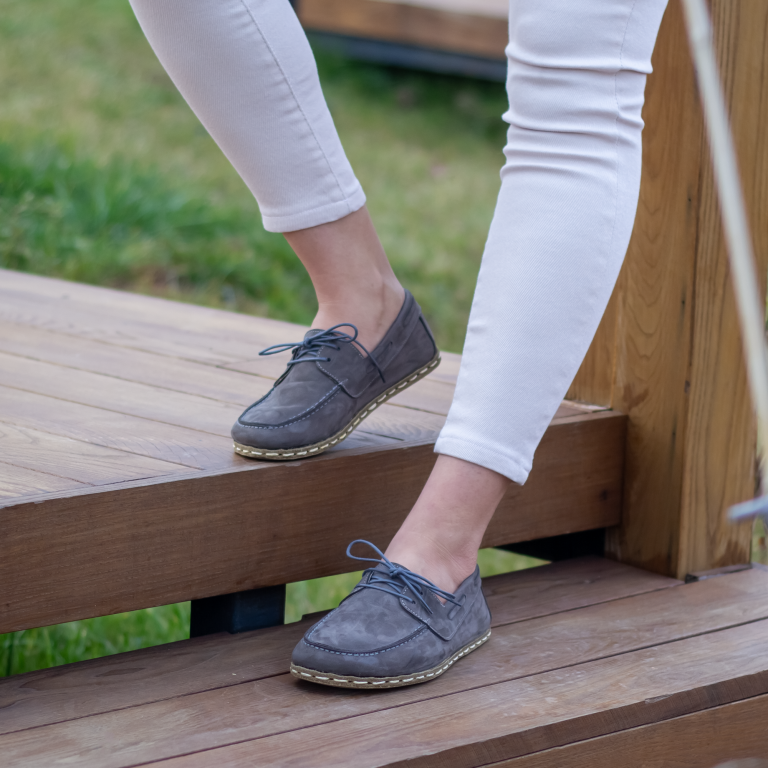 El Yapımı Barefoot Yalınayak Kadın Deri Mellow Model, Gri Nubuk - Görsel 8