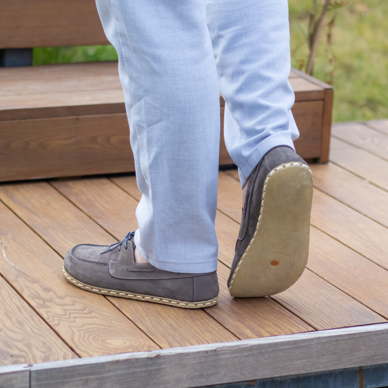El Yapımı Barefoot Yalınayak Erkek Deri Mellow Model, Gri Nubuk - Görsel 3