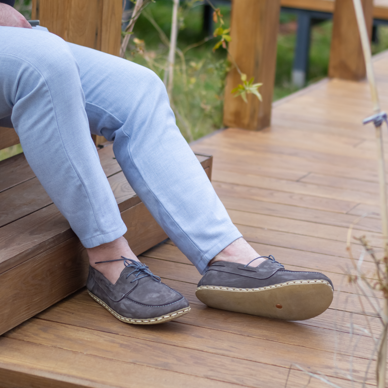 El Yapımı Barefoot Yalınayak Erkek Deri Mellow Model, Gri Nubuk - Görsel 4