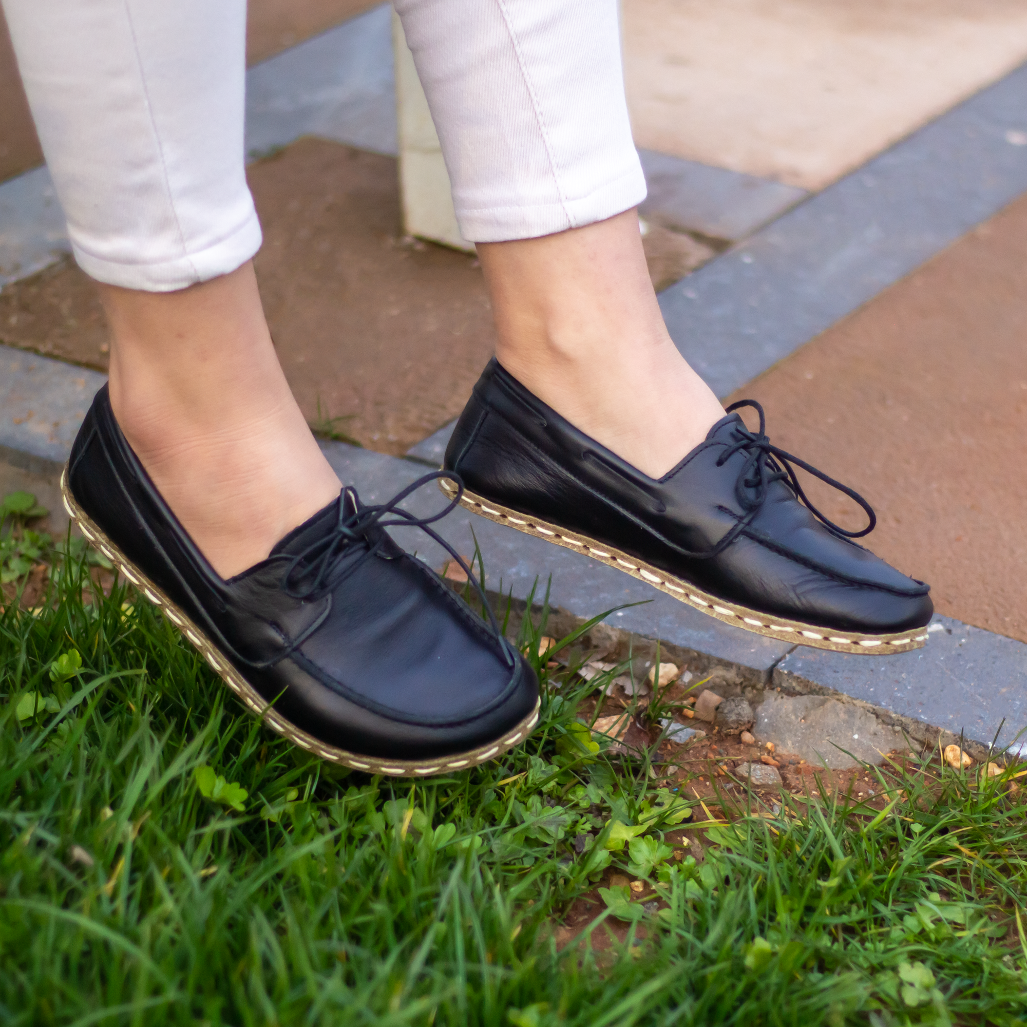 13 El Yapımı Barefoot Yalınayak Kadın Deri Mellow Model, Siyah - Görsel 1