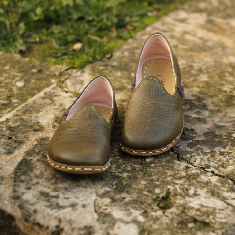 El Yapımı Barefoot Yalınayak Erkek Deri Klasik Model, Zeytin Yeşili - Görsel 2