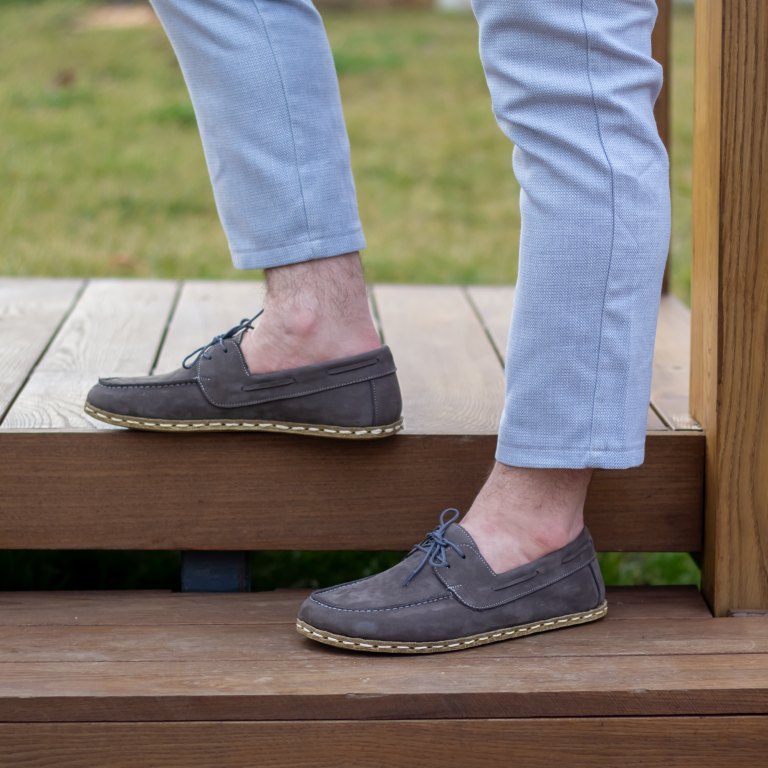 El Yapımı Barefoot Yalınayak Erkek Deri Mellow Model, Gri Nubuk - Görsel 5