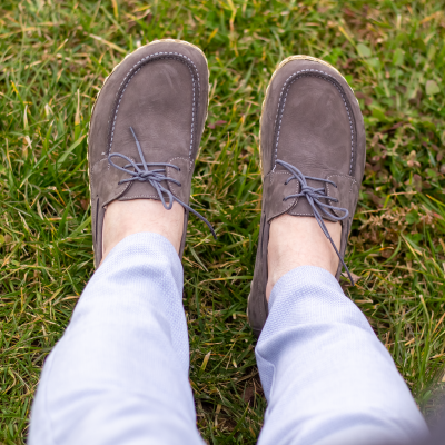 El Yapımı Barefoot Yalınayak Erkek Deri Mellow Model, Gri Nubuk