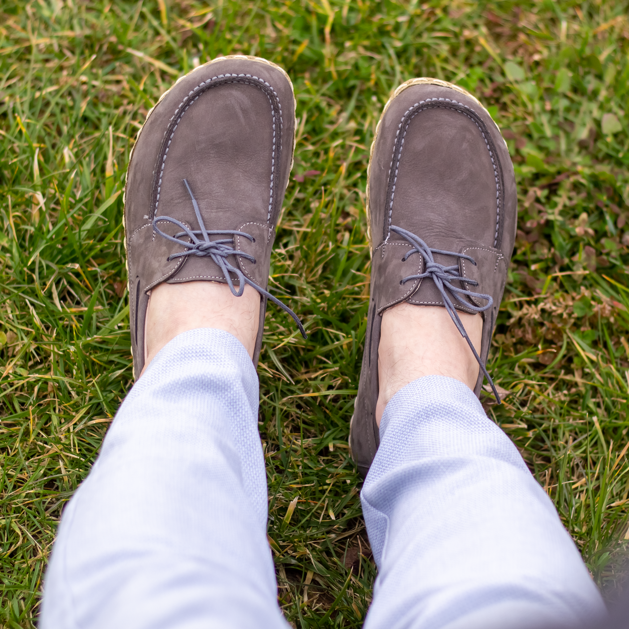 136 El Yapımı Barefoot Yalınayak Erkek Deri Mellow Model, Gri Nubuk - Görsel 1