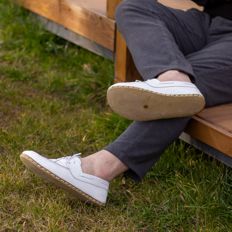 El Yapımı Barefoot Yalınayak Erkek Deri Mellow Model, Beyaz - Görsel 5