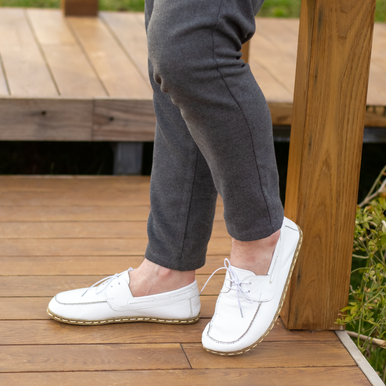 El Yapımı Barefoot Yalınayak Erkek Deri Mellow Model, Beyaz - Görsel 2
