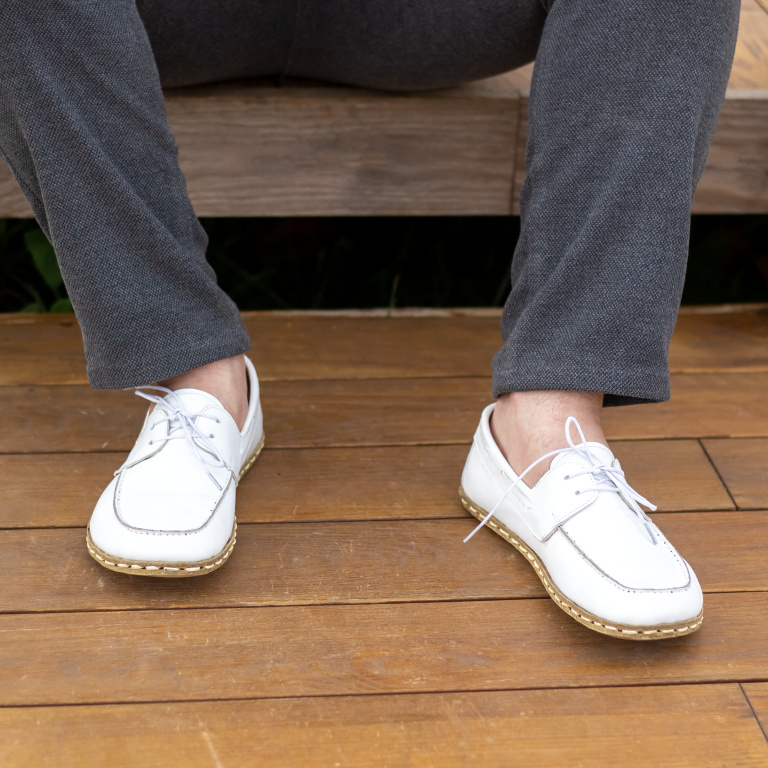 El Yapımı Barefoot Yalınayak Erkek Deri Mellow Model, Beyaz - Görsel 4