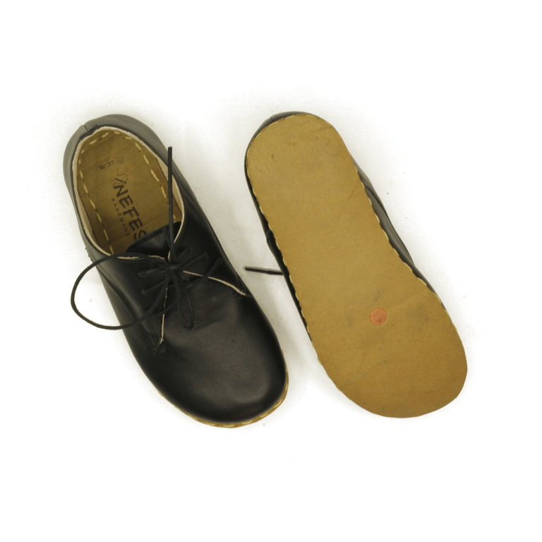 El Yapımı Barefoot Yalınayak Kadın Deri Bağcıklı Model, Siyah - Görsel 3