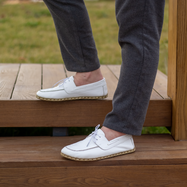 El Yapımı Barefoot Yalınayak Erkek Deri Mellow Model, Beyaz - Görsel 3