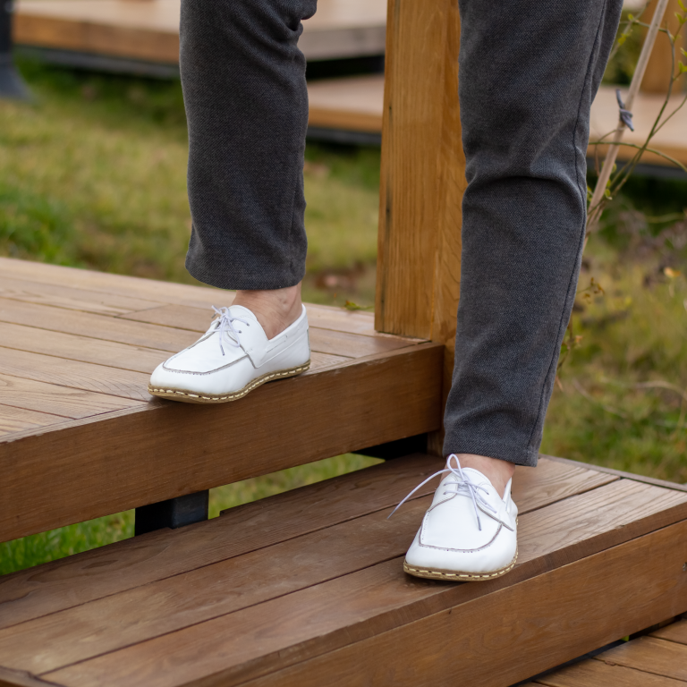 El Yapımı Barefoot Yalınayak Erkek Deri Mellow Model, Beyaz - Görsel 6