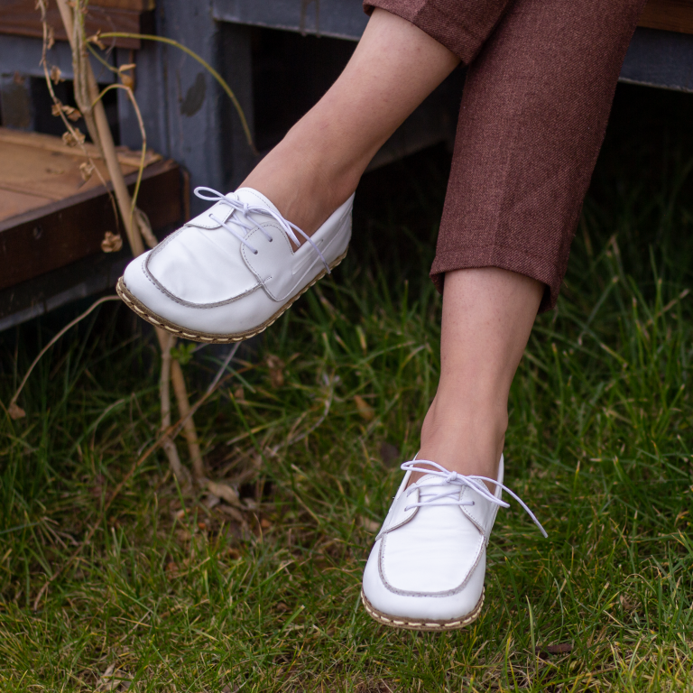 El Yapımı Barefoot Yalınayak Kadın Deri Mellow Model, Beyaz - Görsel 8