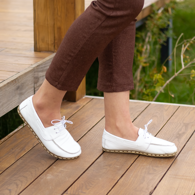 El Yapımı Barefoot Yalınayak Kadın Deri Mellow Model, Beyaz - Görsel 7