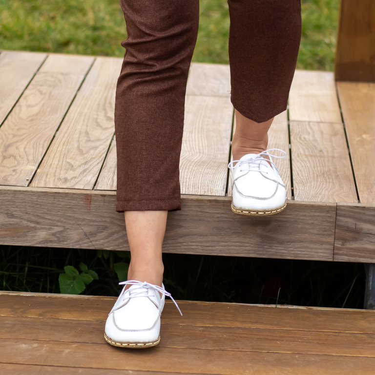 El Yapımı Barefoot Yalınayak Kadın Deri Mellow Model, Beyaz - Görsel 5