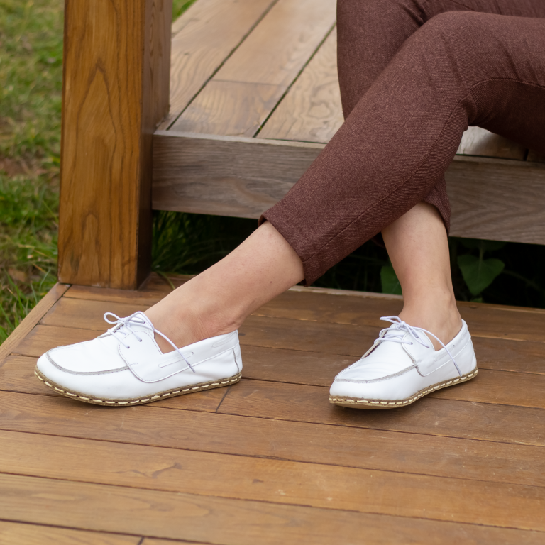 El Yapımı Barefoot Yalınayak Kadın Deri Mellow Model, Beyaz - Görsel 2