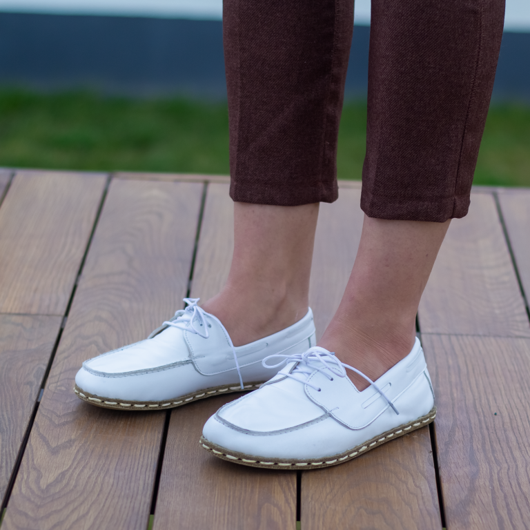 El Yapımı Barefoot Yalınayak Kadın Deri Mellow Model, Beyaz - Görsel 4
