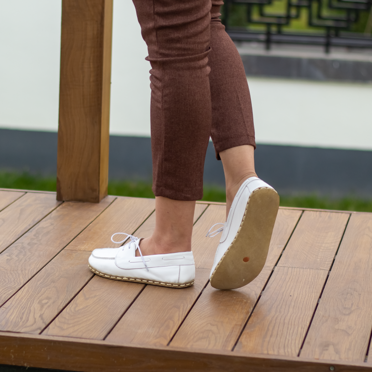 El Yapımı Barefoot Yalınayak Kadın Deri Mellow Model, Beyaz - Görsel 3