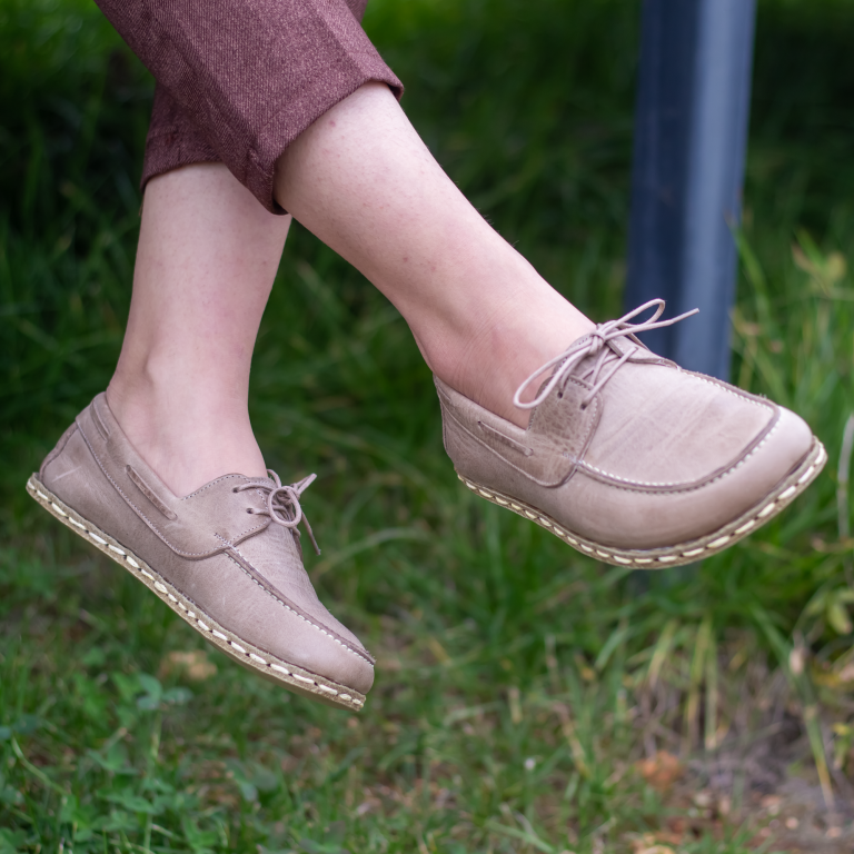 El Yapımı Barefoot Yalınayak Kadın Deri Mellow Model, Bej - Görsel 4