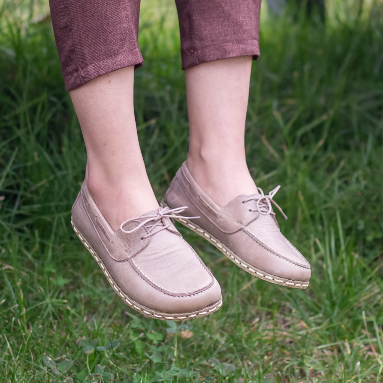 El Yapımı Barefoot Yalınayak Kadın Deri Mellow Model, Bej - Görsel 5