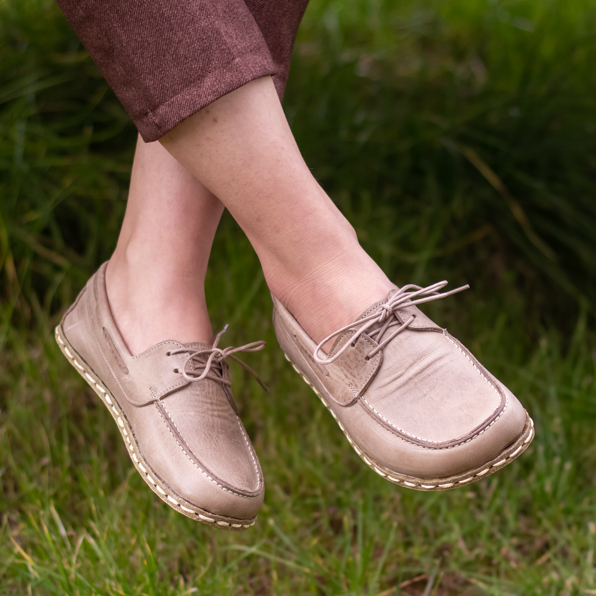 154 El Yapımı Barefoot Yalınayak Kadın Deri Mellow Model, Bej - Görsel 1