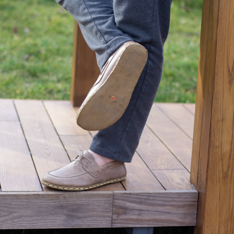 El Yapımı Barefoot Yalınayak Erkek Deri Mellow Model, Bej - Görsel 3