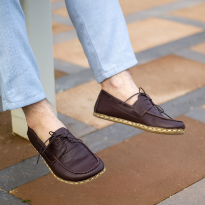El Yapımı Barefoot Yalınayak Erkek Deri Mellow Model, Fındık Kahve