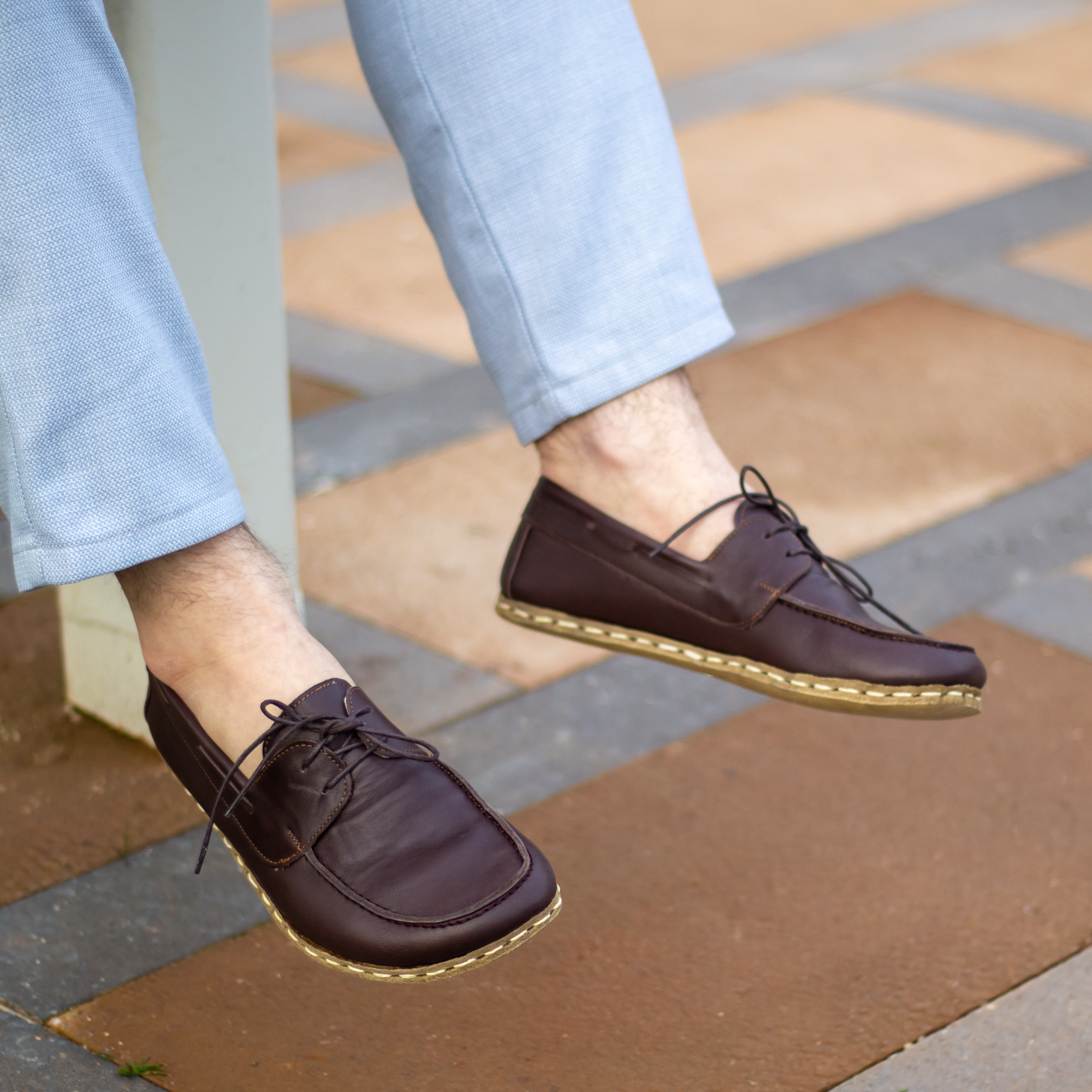 167 El Yapımı Barefoot Yalınayak Erkek Deri Mellow Model, Fındık Kahve - Görsel 1