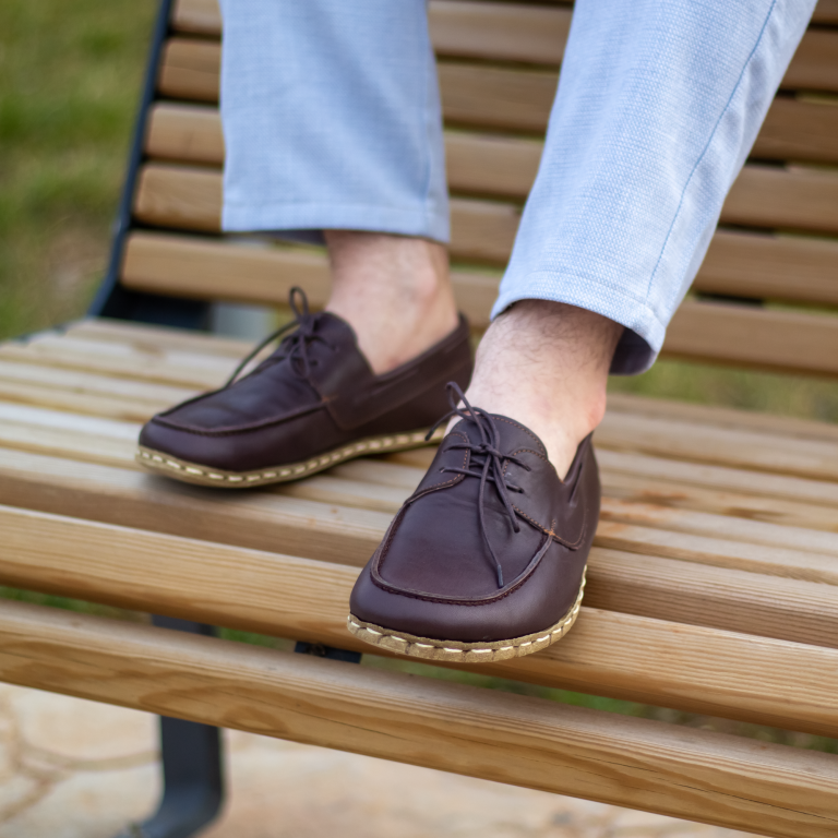 El Yapımı Barefoot Yalınayak Erkek Deri Mellow Model, Fındık Kahve - Görsel 2