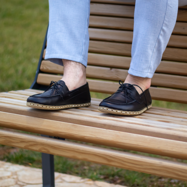 El Yapımı Barefoot Yalınayak Erkek Deri Mellow Model, Siyah - Görsel 3