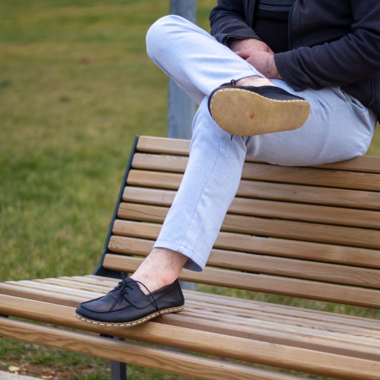 El Yapımı Barefoot Yalınayak Erkek Deri Mellow Model, Siyah - Görsel 5