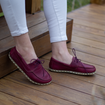 El Yapımı Barefoot Yalınayak Kadın Deri Mellow Model, Bordo