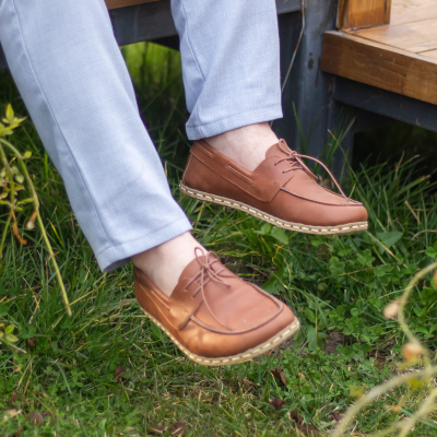 El Yapımı Barefoot Yalınayak Erkek Deri Mellow Model, Crazy Kahve