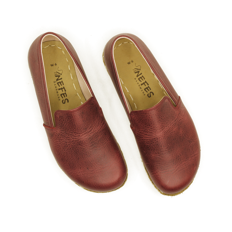El Yapımı Barefoot Yalınayak Erkek Deri Taylan Model, Bordo - Görsel 5